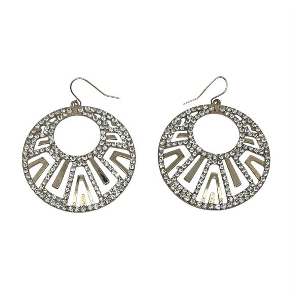 Unbranded Jewelry - New Gold Tone Rhinestone Design Large Medallion Dangle Earrings